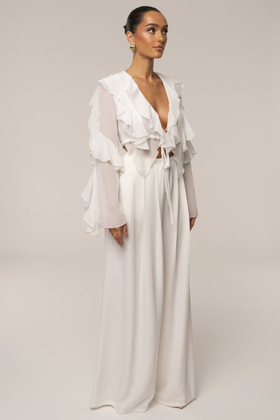White Juliet Ruffle Crop Top - VELIA