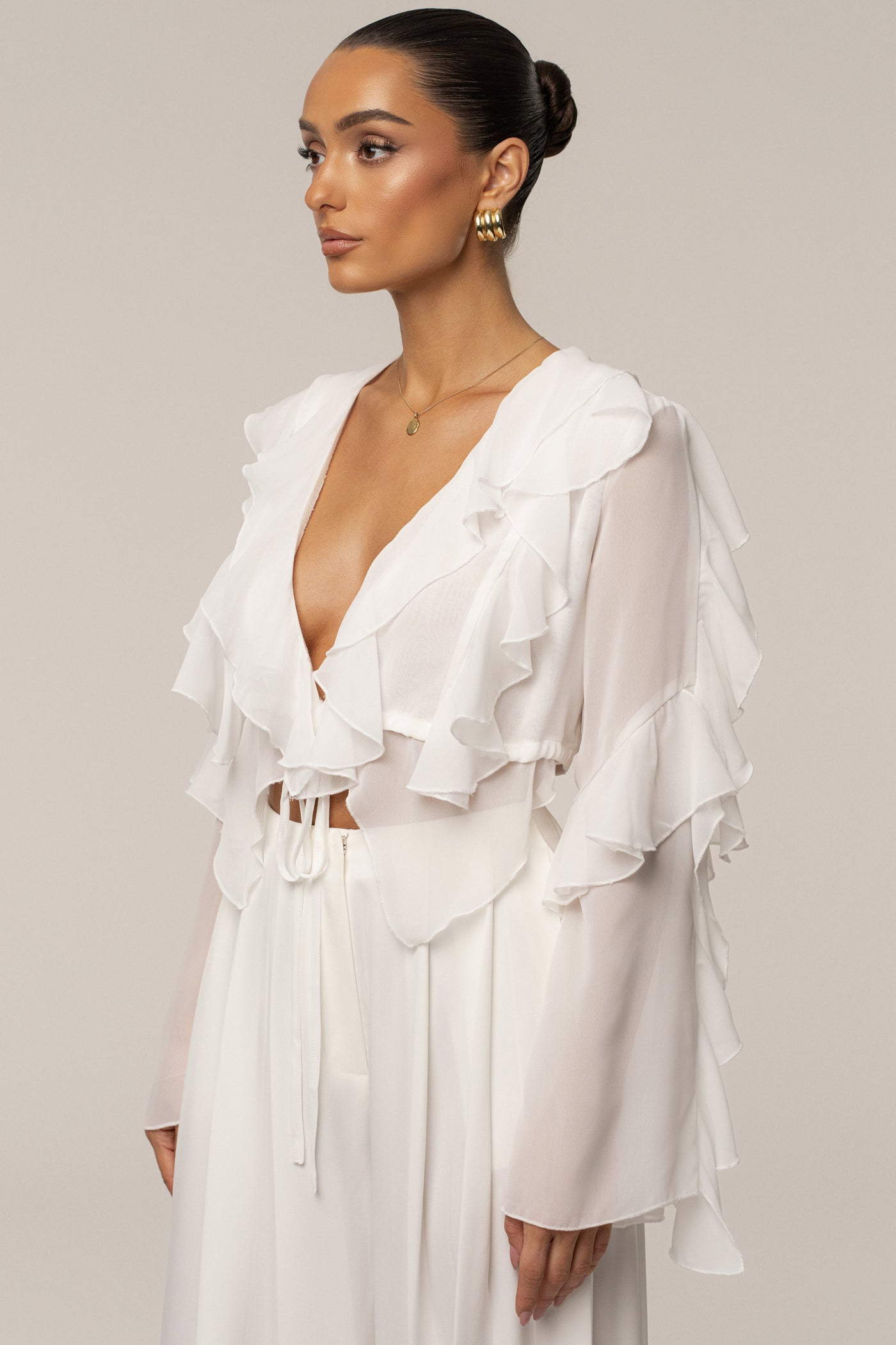 White Juliet Ruffle Crop Top - VELIA