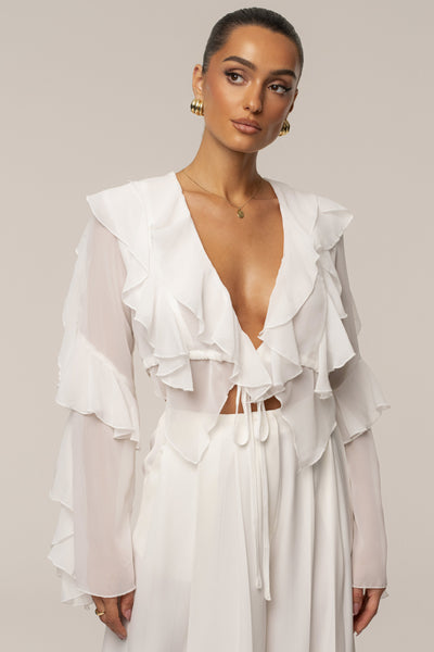 White Juliet Ruffle Crop Top - VELIA
