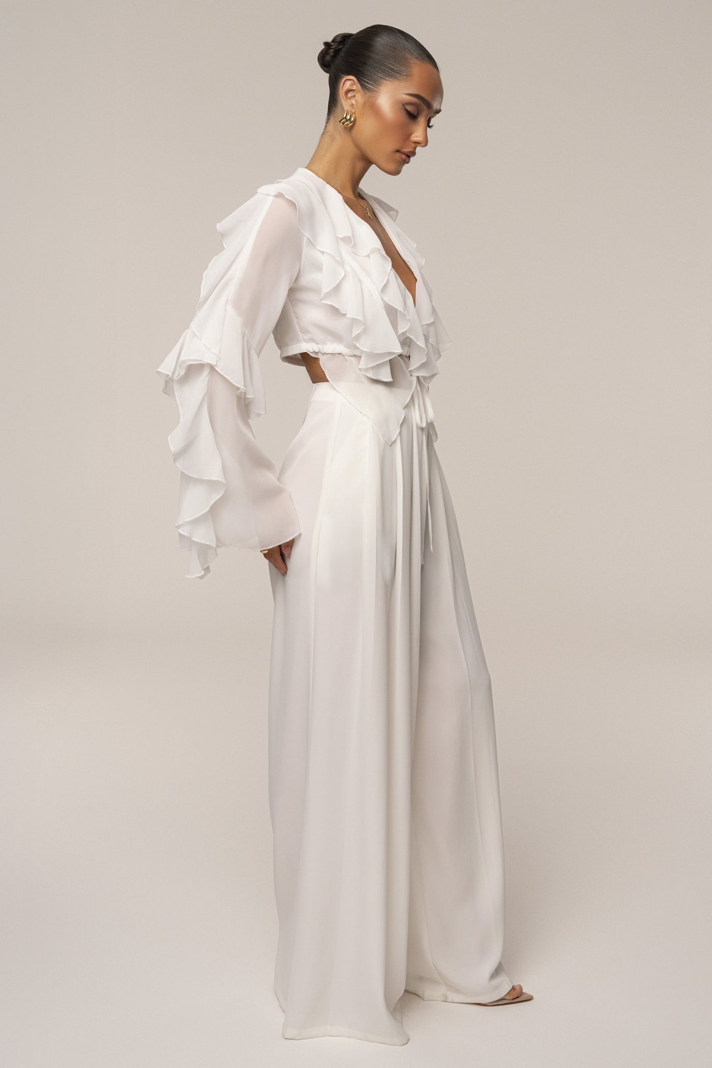 White Juliet Ruffle Crop Top - VELIA