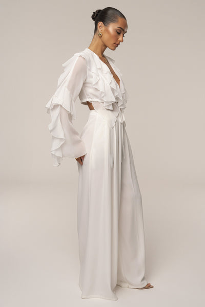 White Juliet Ruffle Crop Top - VELIA