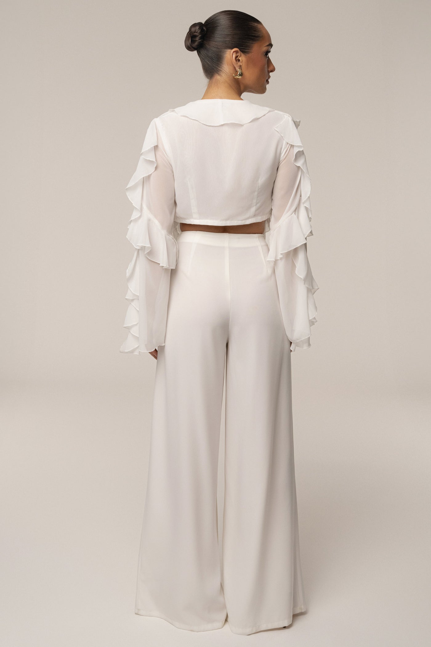 White Juliet Ruffle Crop Top - VELIA