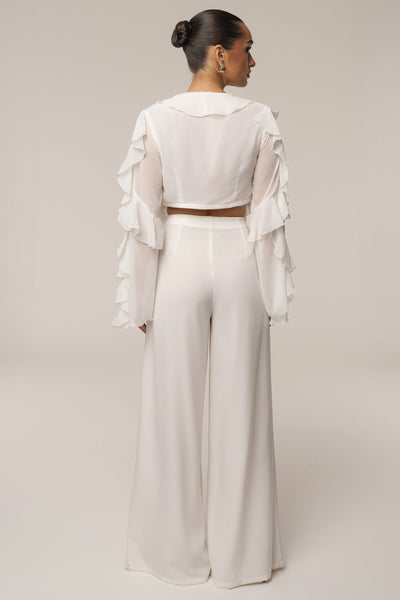 White Juliet Ruffle Crop Top - VELIA
