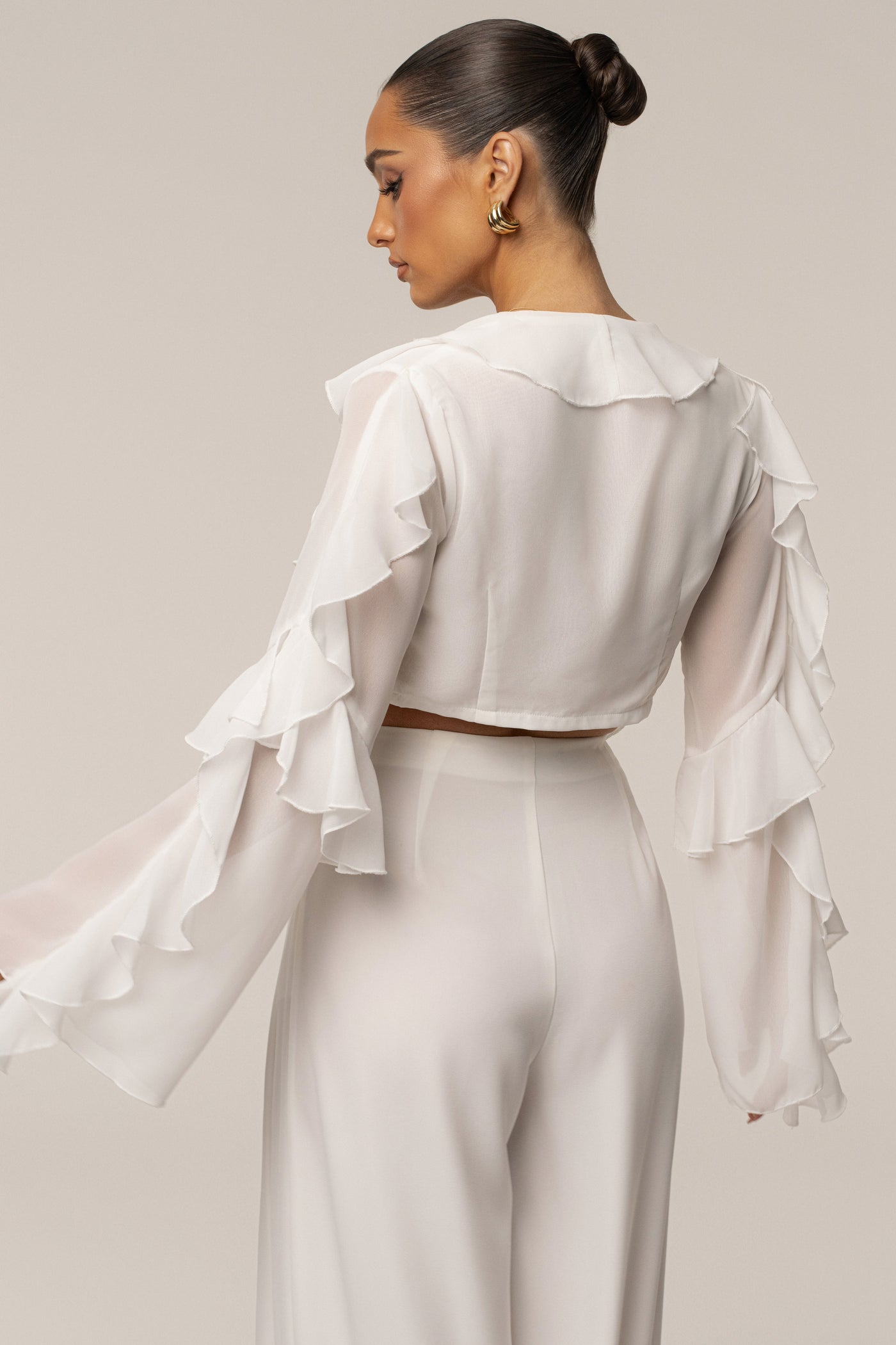 White Juliet Ruffle Crop Top - VELIA