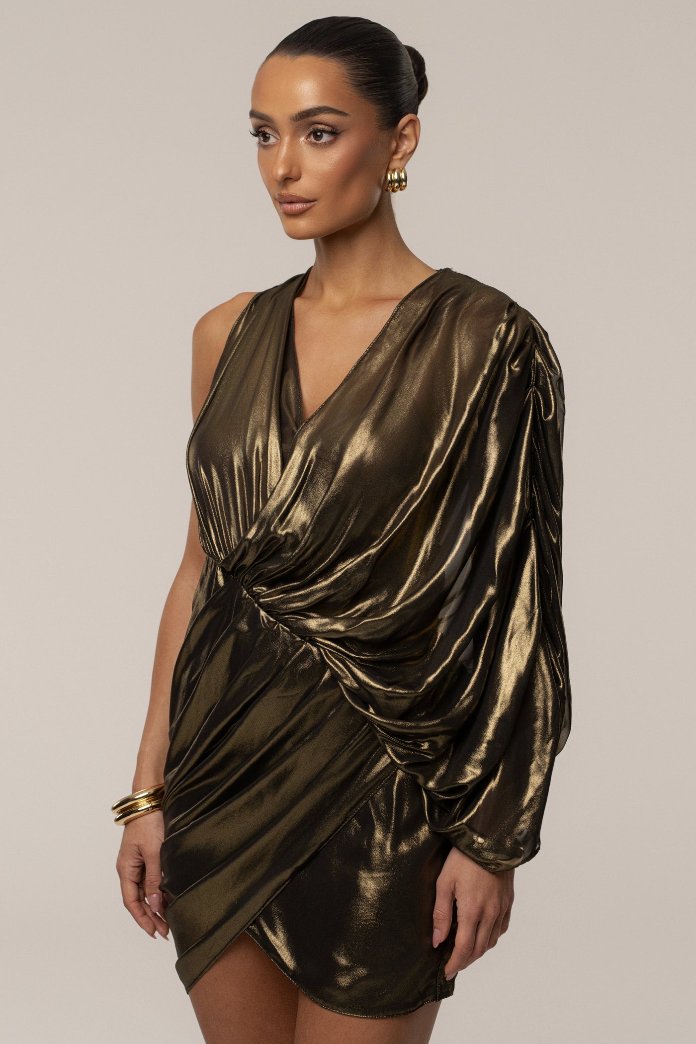 Gold Gleaming Metallic Mini Dress - VELIA