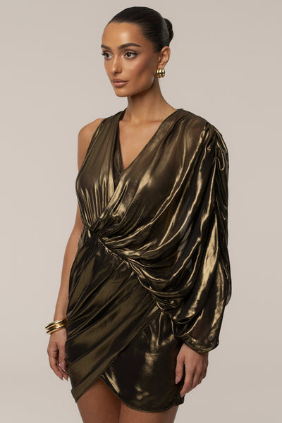 Gold Gleaming Metallic Mini Dress - VELIA