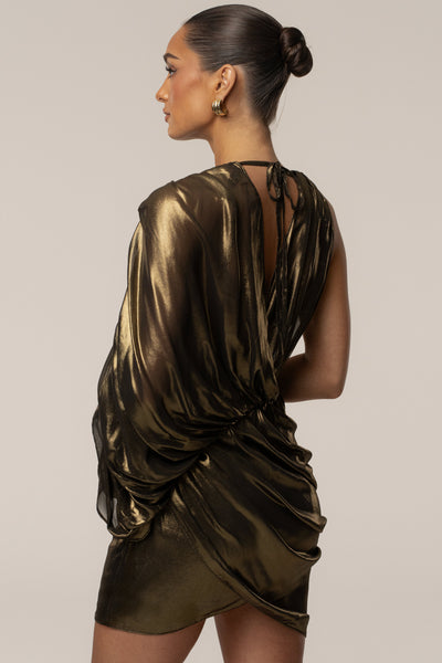 Gold Gleaming Metallic Mini Dress - VELIA