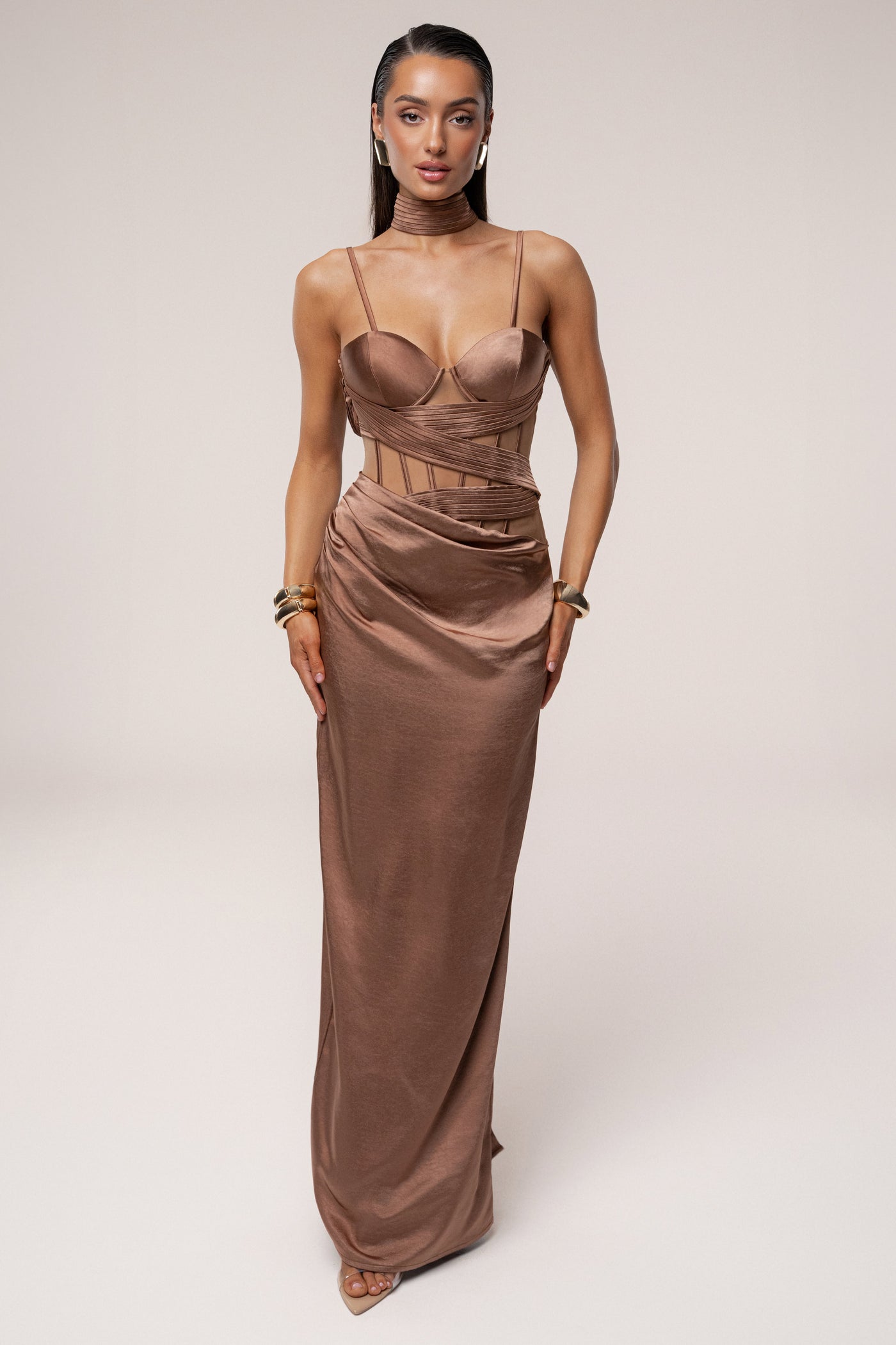 Bronze Golden Hour Corset Maxi Dress - VELIA