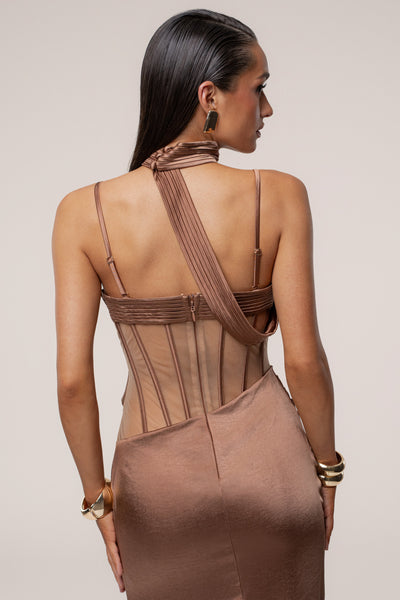 Bronze Golden Hour Corset Maxi Dress - VELIA