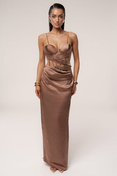Bronze Golden Hour Corset Maxi Dress - VELIA