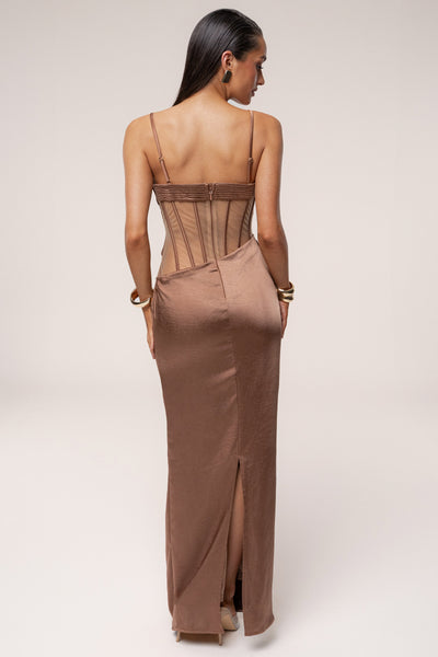 Bronze Golden Hour Corset Maxi Dress - VELIA