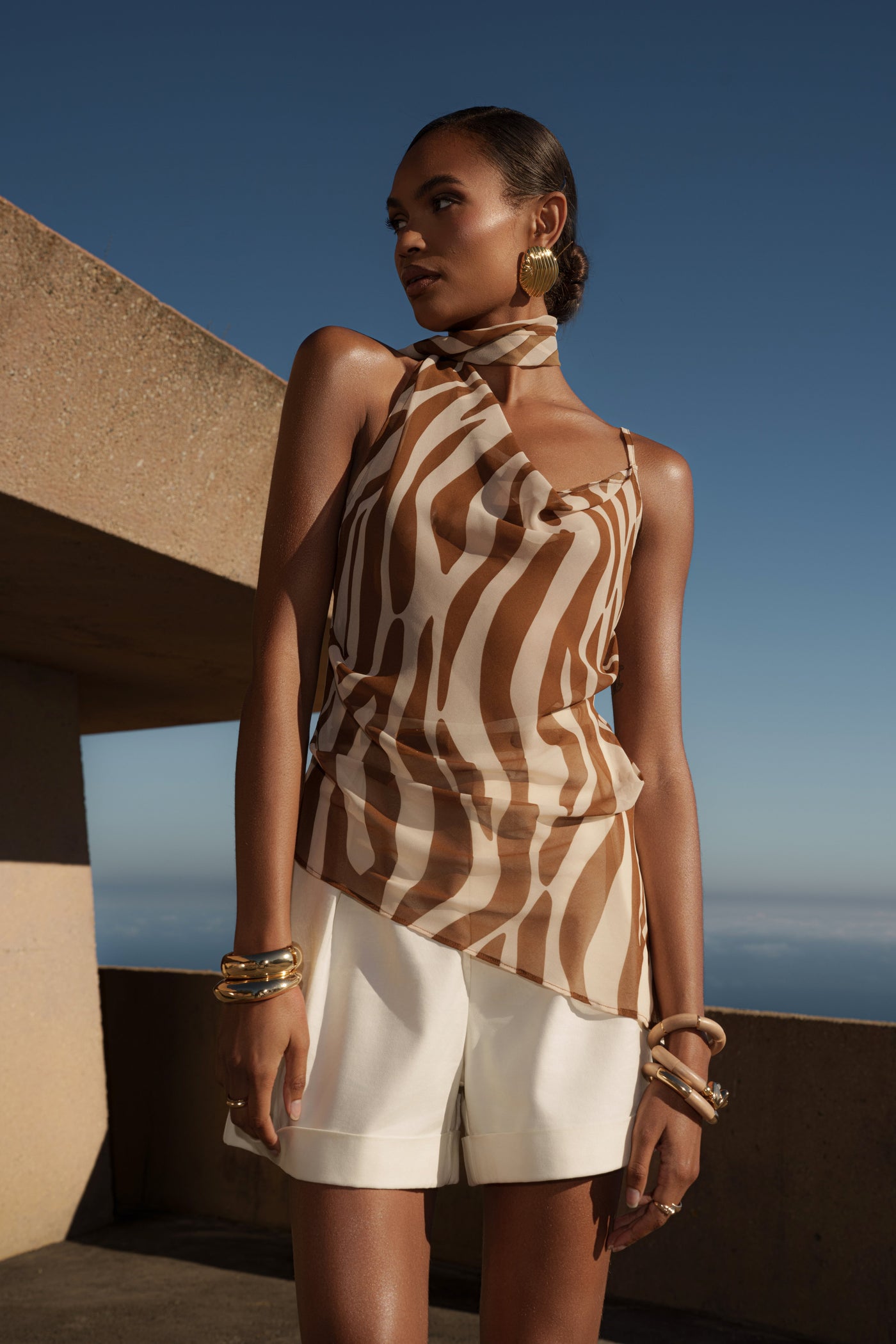 Brown Mave Print Halter Top - Velia