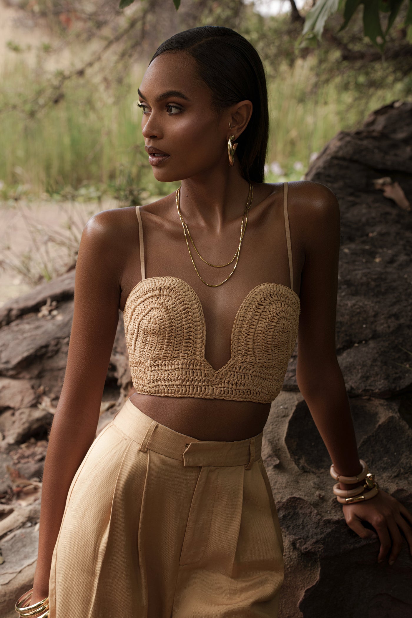Beige Sail Away Texture Bustier - Velia