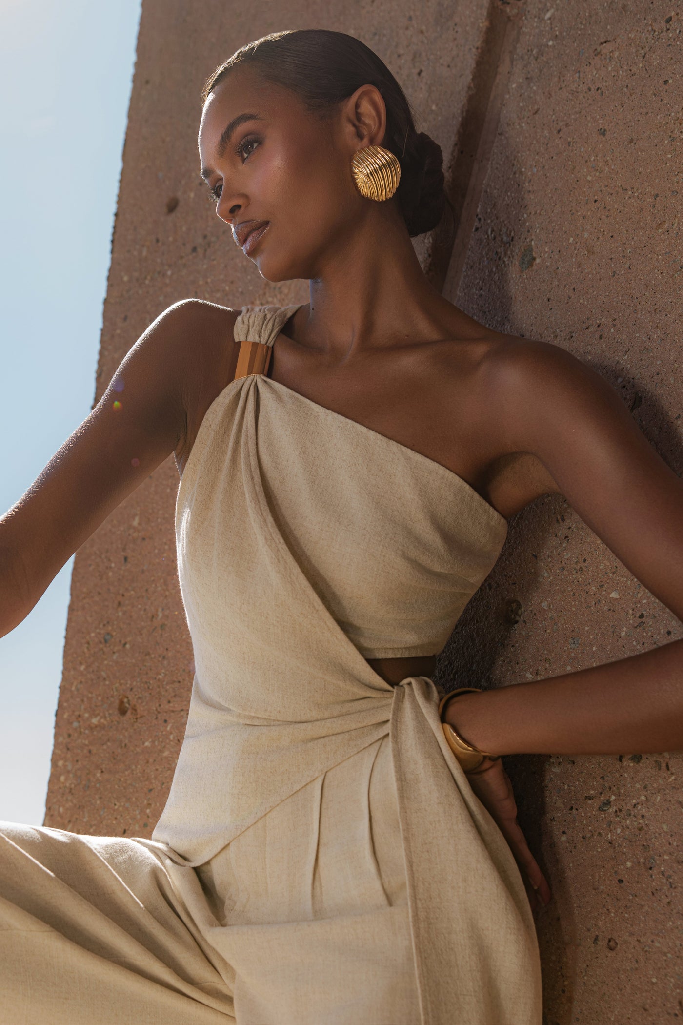 Natural Palmera One Shoulder Top - Velia