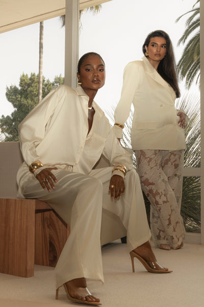 Ivory Island Ease Collared Satin Top - VELIA
