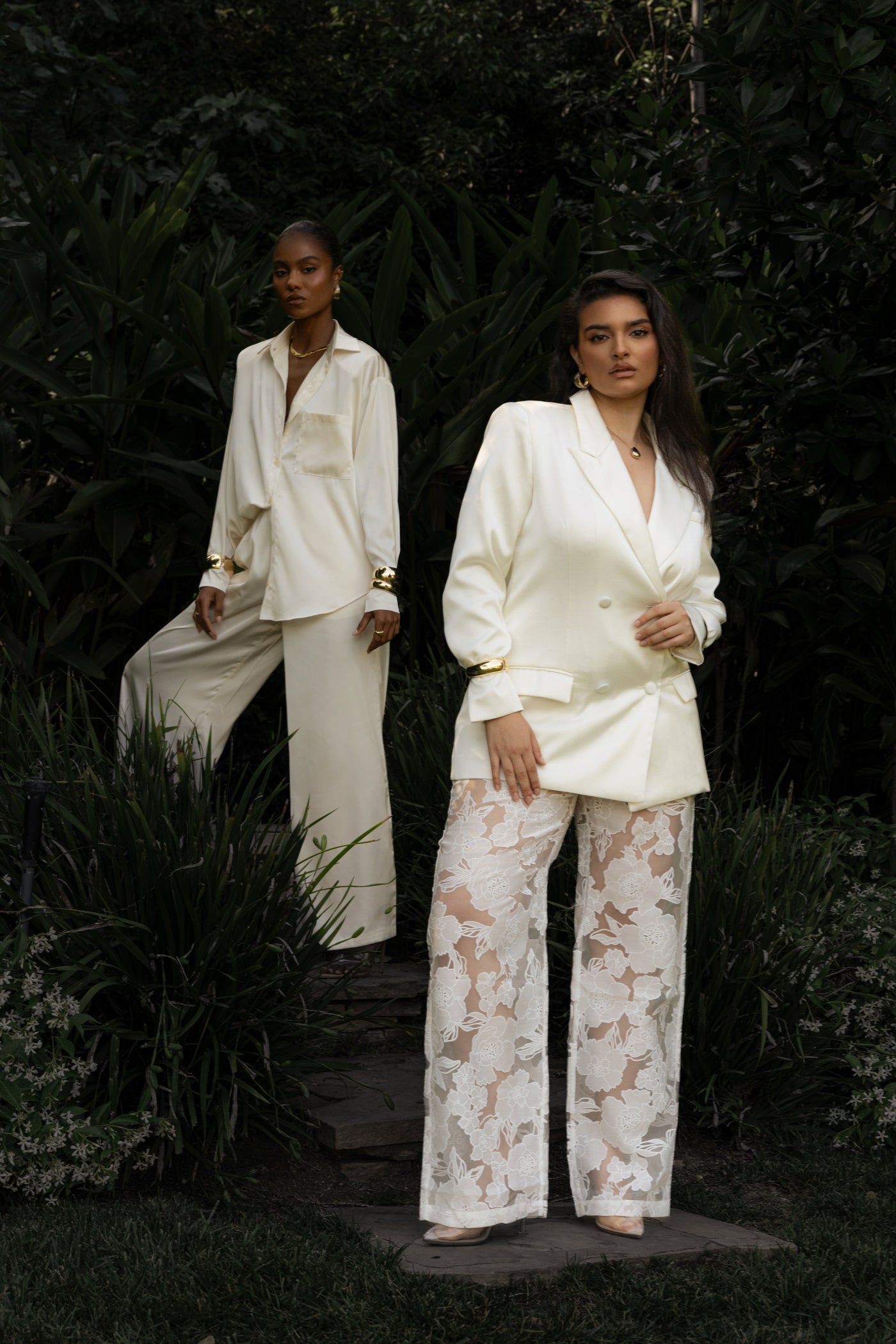 Ivory Organza Floral Pant - VELIA