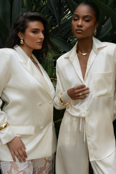 Ivory Island Ease Collared Satin Top - VELIA