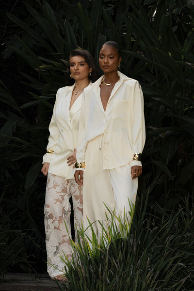 Ivory Island Ease Collared Satin Top - VELIA